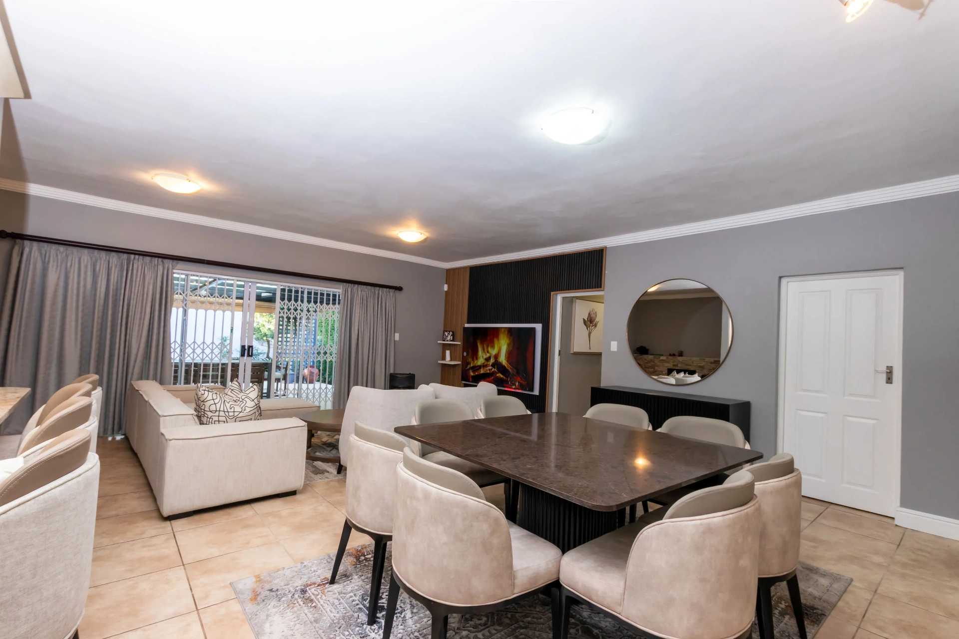 Formal dining and lounge with marble table